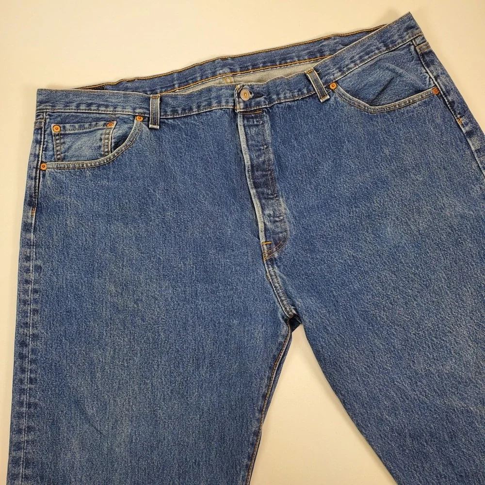 Levi's 501 Mens 48x32 Original‎ Fit 100% Cotton Button Fly Dark Wash Blue Jeans